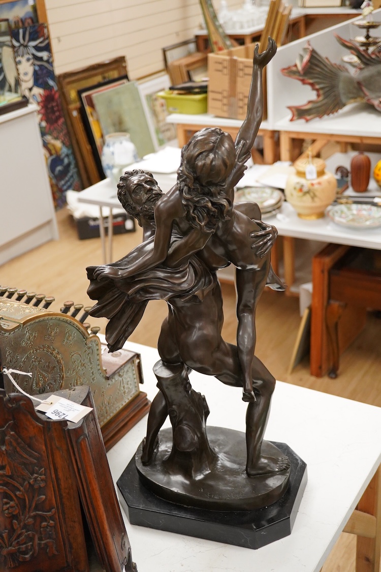 After Giambologna (1529-1608), ‘The Rape of a Sabine’, a patinated bronze raised on black marble base, 75.5cm high